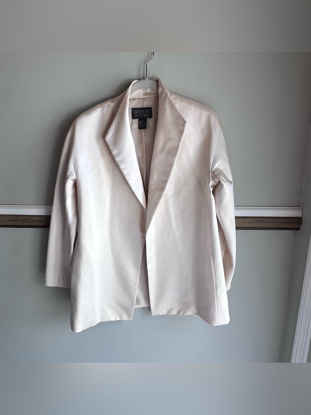 Lafayette 148 100% Silk Open Front Cream Blazer Jacket